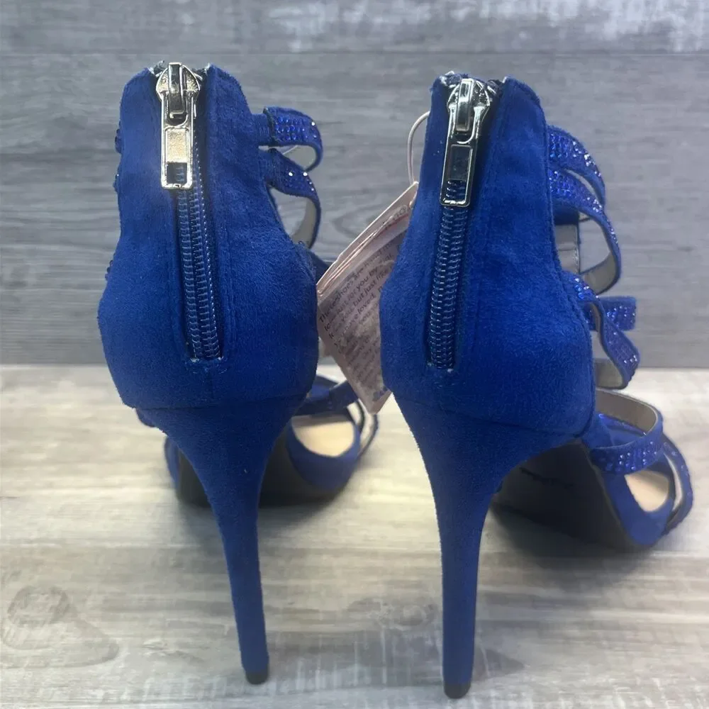 Zigi Soho Azalea Heels Stiletto Blue Embellishments Strapped 8 Strappy New